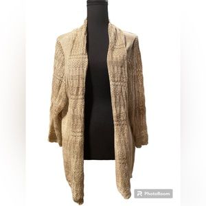 Roz & Ali Plus Sz Brown/Tan Cardigan Sweater 3/4" sleeves
